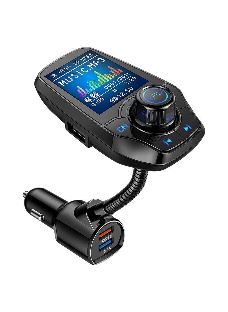 Bluetooth FM Transmitter in-Car Wireless Radio Adapter Kit W 1.8 Color Display Hands-Free Call AUX in Out SD TF Card USB Charger QC3.0 for All Smartphones Audio Players