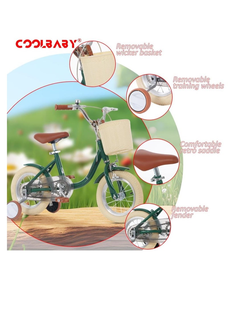 COOLBABY Princess Children's Bicycles are Suitable for Children Aged 2-5 Children's Bicycles with Adjustable Height with Storage Baskets and Auxiliary Wheels