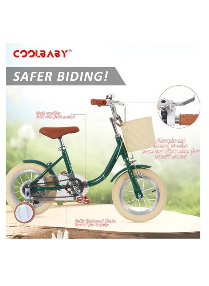 COOLBABY Princess Children's Bicycles are Suitable for Children Aged 2-5 Children's Bicycles with Adjustable Height with Storage Baskets and Auxiliary Wheels