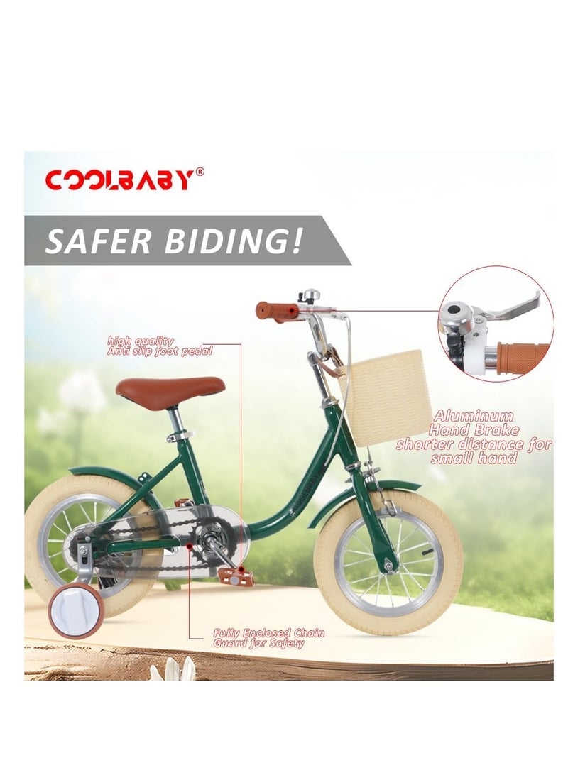 COOLBABY Princess Children's Bicycles are Suitable for Children Aged 2-5 Children's Bicycles with Adjustable Height with Storage Baskets and Auxiliary Wheels