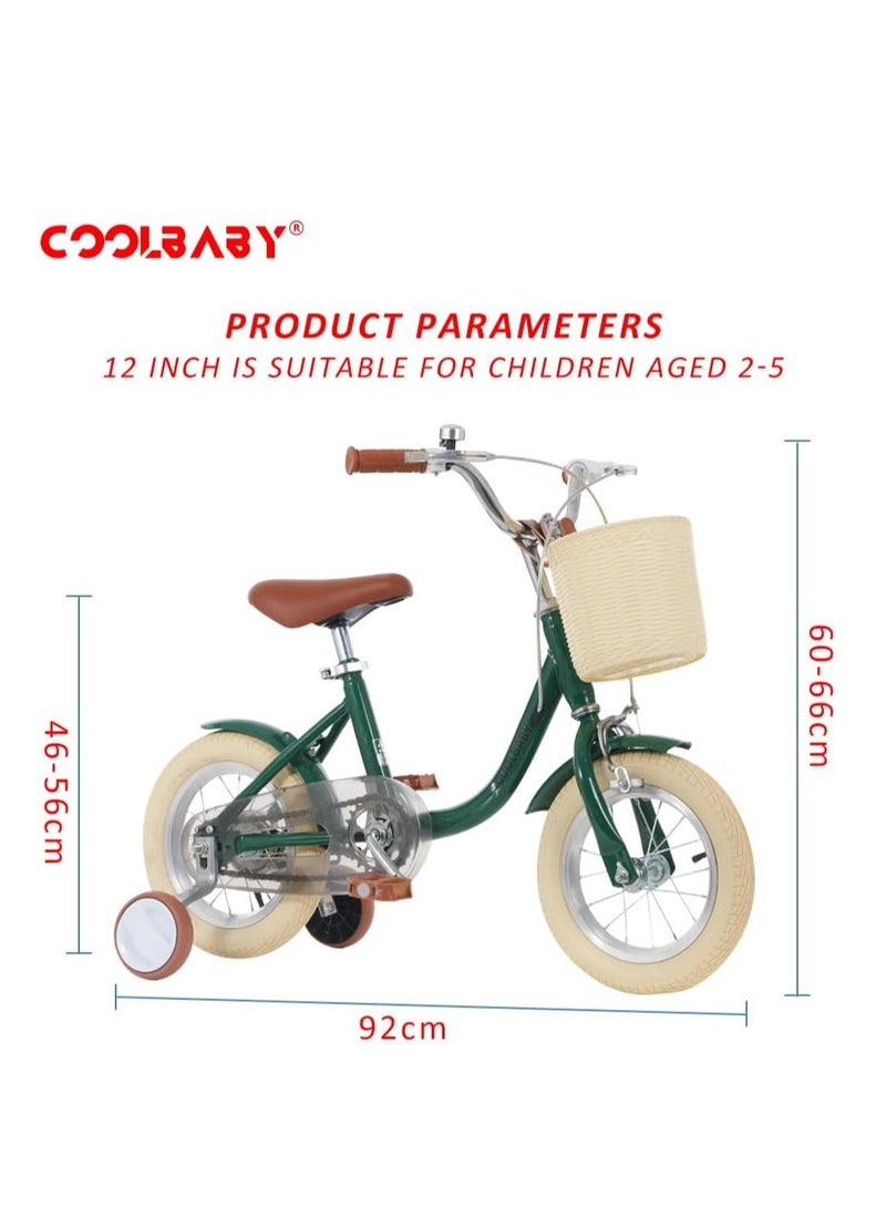 COOLBABY Princess Children's Bicycles are Suitable for Children Aged 2-5 Children's Bicycles with Adjustable Height with Storage Baskets and Auxiliary Wheels