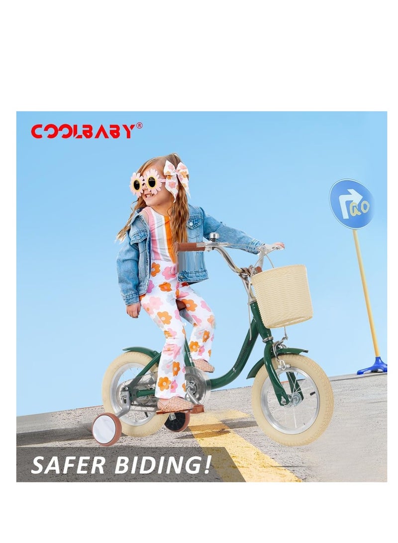 COOLBABY Princess Children's Bicycles are Suitable for Children Aged 2-5 Children's Bicycles with Adjustable Height with Storage Baskets and Auxiliary Wheels