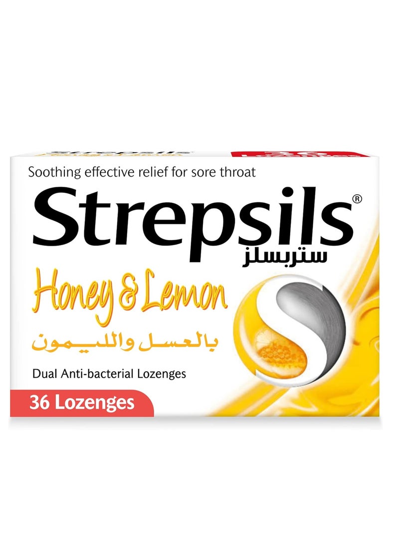 Honey & Lemon Dual Anti-Bacterial Action Fast Effective Relief from Sore Throats 36 Lozenges