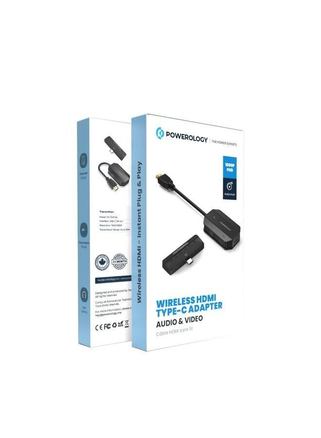 Wireless HDMI Type-C Adapter for Audio & Video Streaming, 1920x1080P, 50m Range, Black