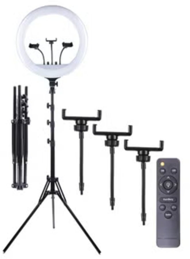 Complete 18-Inch Ring Light Kit with Tripod and 3 Phone Holders for Streaming and Content Creation