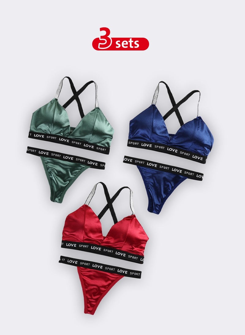 Set of 3 Bikini Sets in Red, Blue, and Green