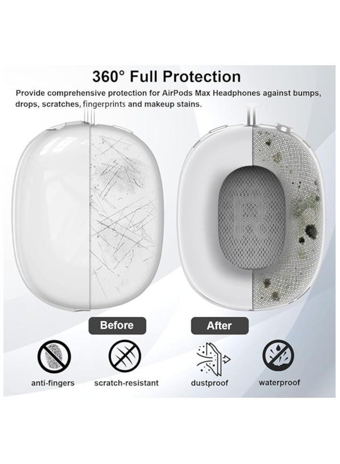 3-in-1 Accessories Case Protector Cover for Airpods Max White，Silicone Case Cover for AirPods Max Headphones,Anti-Scratch Ear Pad Case Cover/Clear TPU Ear Cups Cover/Headband Cover for AirPods Max