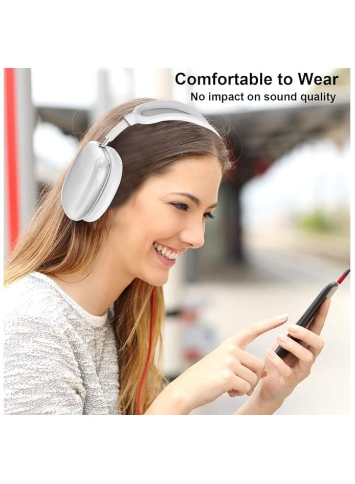 3-in-1 Accessories Case Protector Cover for Airpods Max White，Silicone Case Cover for AirPods Max Headphones,Anti-Scratch Ear Pad Case Cover/Clear TPU Ear Cups Cover/Headband Cover for AirPods Max