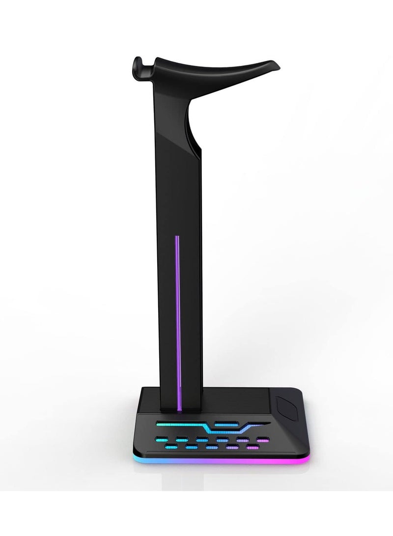 RGB Headphone Stand, Gaming Accessories Headset Stand with 2 USB and 1 Type-C Ports, Cool LED Headset Holder for PC Gamer Headphone Accessories for All Headphones (Black)