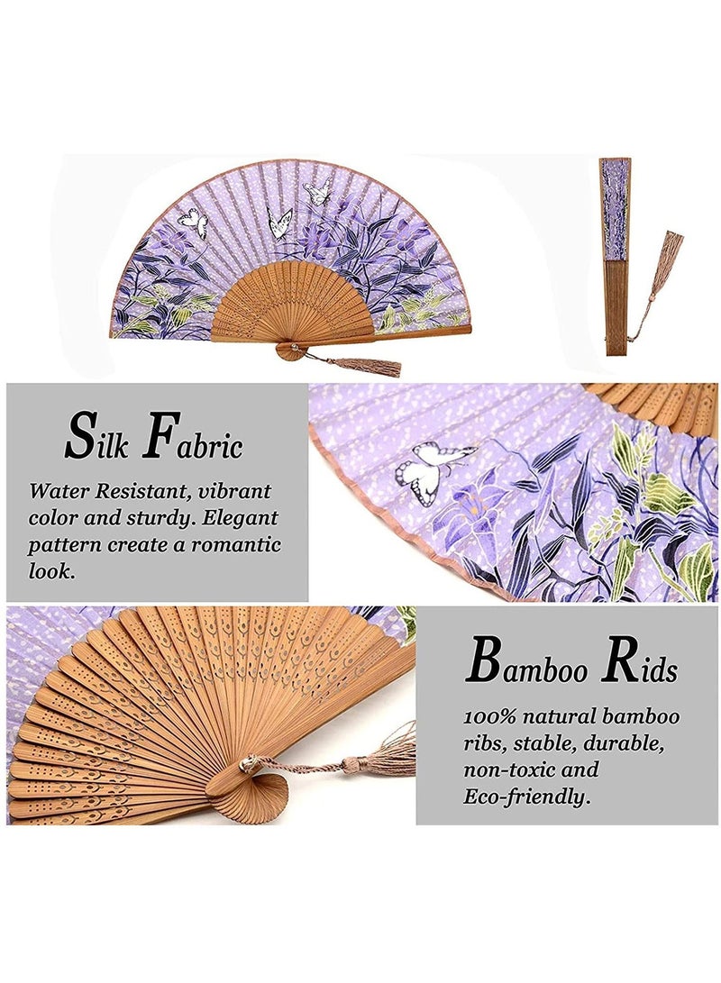 Small Folding Hand Fan for Women Chinese Japanese Vintage Bamboo Silk Fans Dance, Performance, Decoration, Wedding, Party, Gift