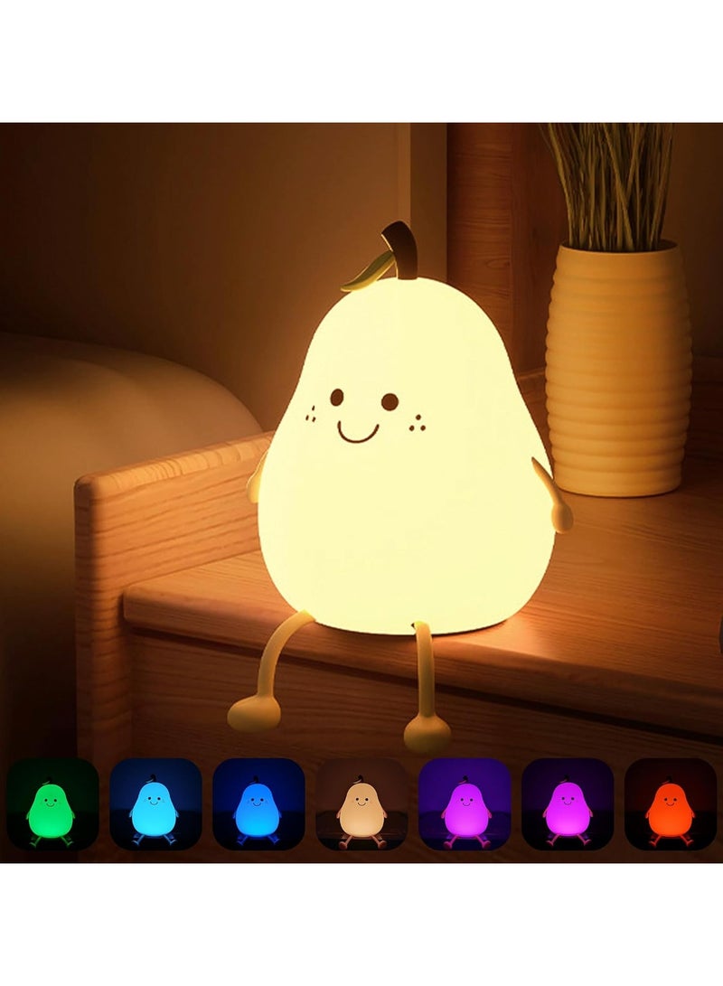 Pear- Shape Silicone Night Light, LED Night Light Colorful Light Color USB Charging Timed Automatic Shutdown Smile Pear-Shape Silicone Bedside Lamp Decoration for Baby, Kids, Teenagers Bedroom