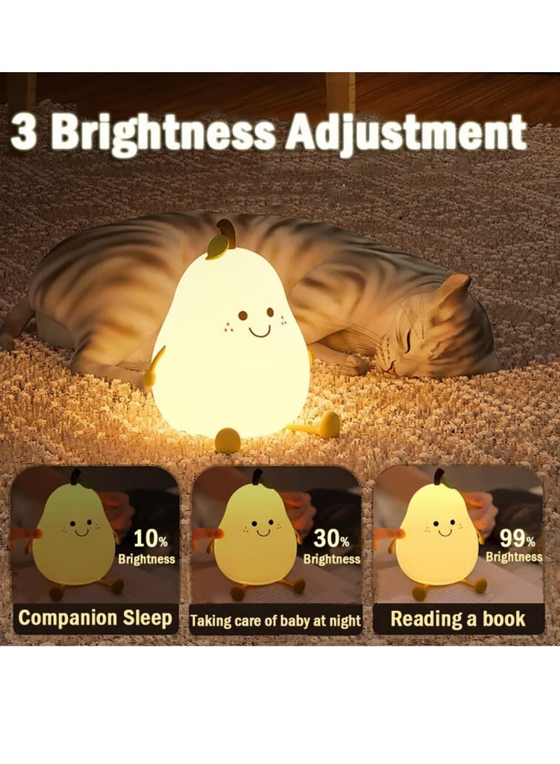 Pear- Shape Silicone Night Light, LED Night Light Colorful Light Color USB Charging Timed Automatic Shutdown Smile Pear-Shape Silicone Bedside Lamp Decoration for Baby, Kids, Teenagers Bedroom