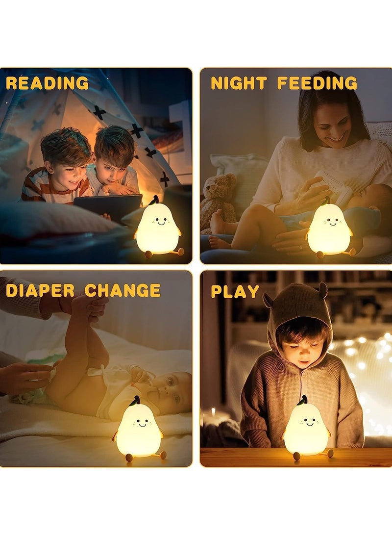 Pear- Shape Silicone Night Light, LED Night Light Colorful Light Color USB Charging Timed Automatic Shutdown Smile Pear-Shape Silicone Bedside Lamp Decoration for Baby, Kids, Teenagers Bedroom