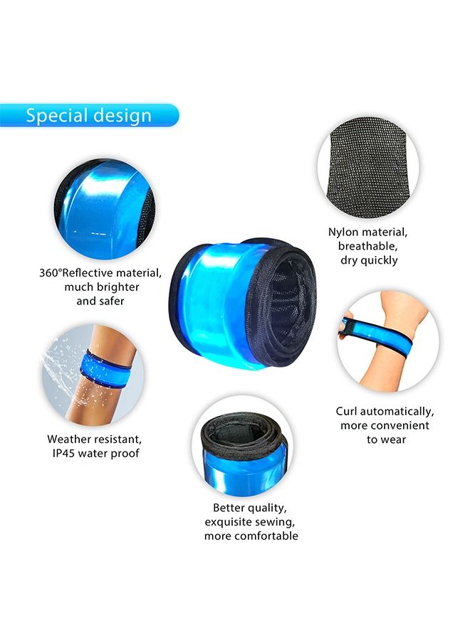 2 Pieces Adjustable LED Armband Slap Bracelets Safety Flashing Glow in The Dark Night  For Joggers, Cyclists, Runners, Campers Outdoor Sports For Men Women-Blue