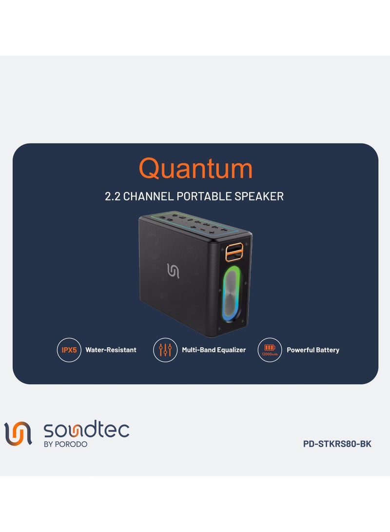 QUANTUM 2.2 Channel Portable Speaker / True Wireless Stereo (TWS) / Microphone for Hands-Free Calls / RGB LED Lighting / IPX5 Water-Resistant / Power bank - Black