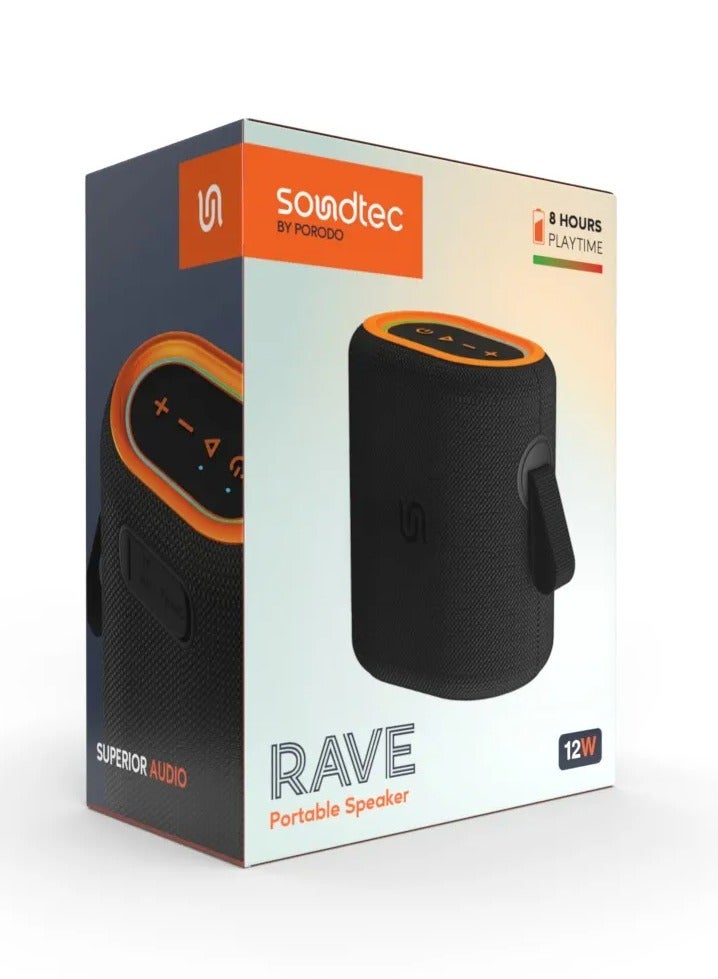 Soundtec Rave Portable Speaker with RGB Light and Powerful Battery / IPX6 Water-Resistant / 8H Working Time - Black