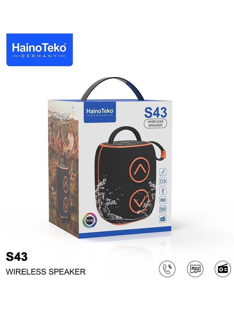 Haino Teko Germany S43 Portable Speaker With Button Control and RGB Colour Black