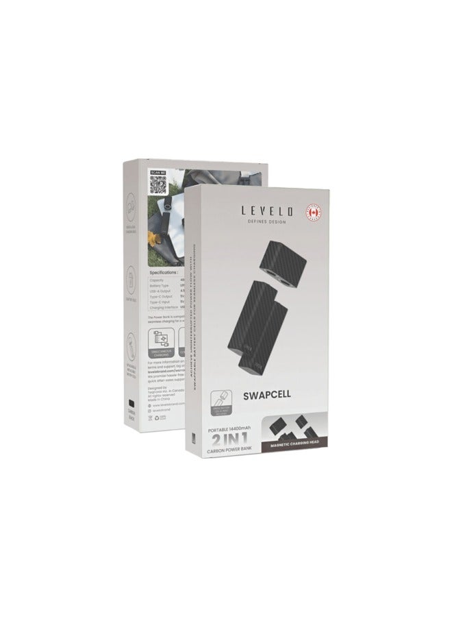 Portable 2 in 1 SwapCell  14400mAh Power Bank, Carbon Fibre, 20W/22.5W Output, 3 Detachable Batteries