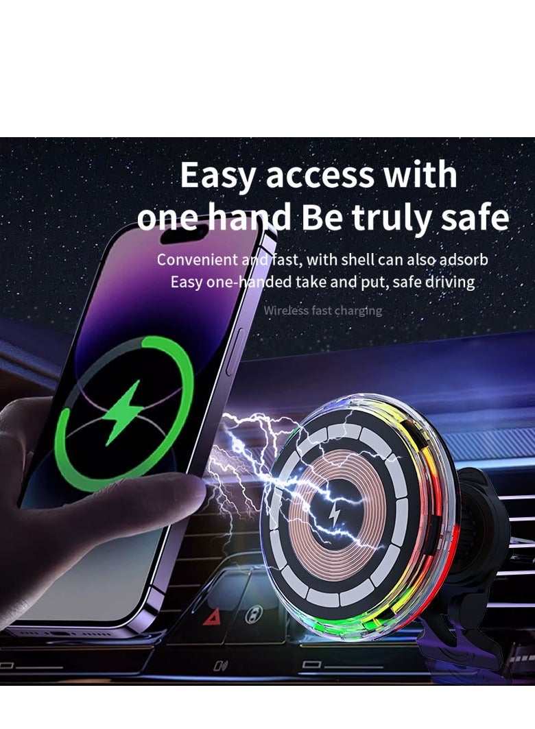 LED Light Ring 15W Fast Wireless Charging Car Charger For Magnetic Wireless Car Phone Holder