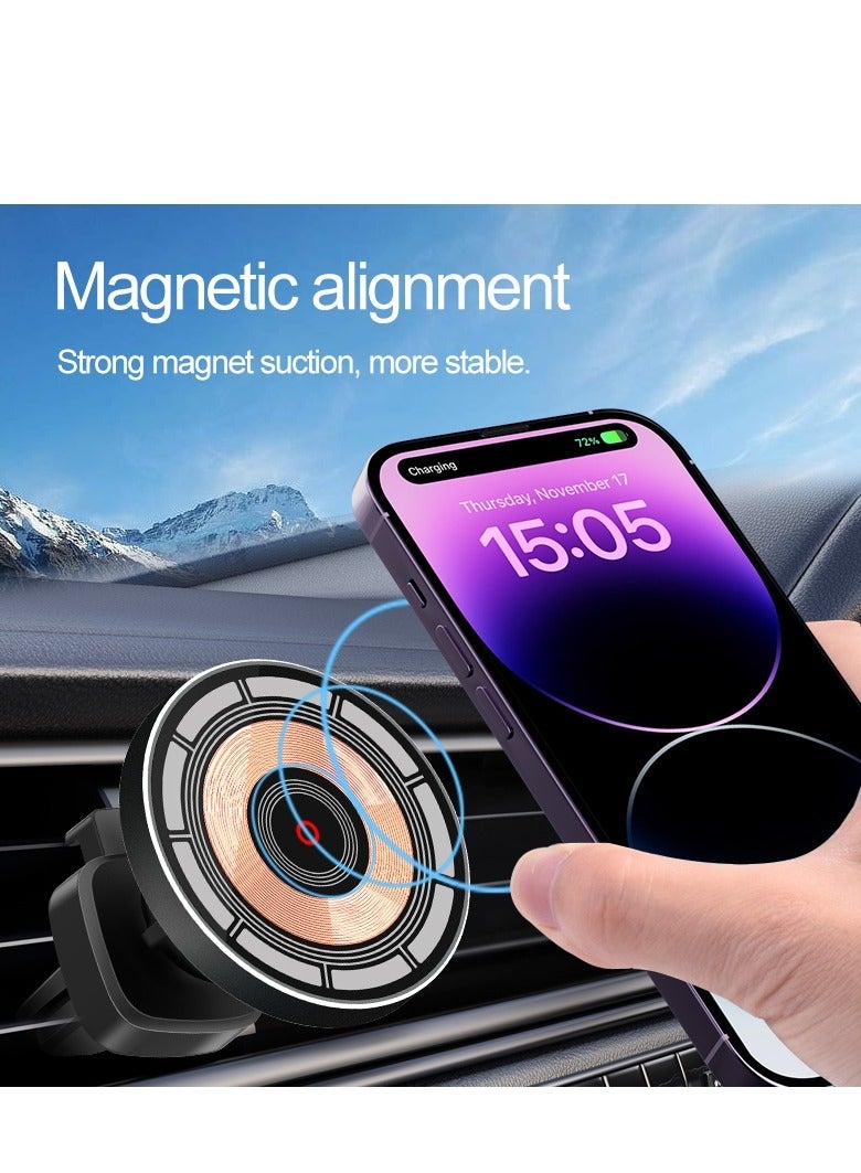 Magnetic Wireless Car Charger, Wireless Car Charger for iPhone, 15W Magnetic Pad Air Vent Holder