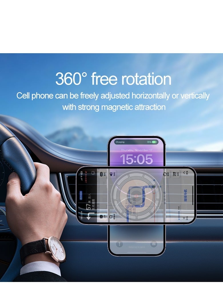 Magnetic Wireless Car Charger, Wireless Car Charger for iPhone, 15W Magnetic Pad Air Vent Holder