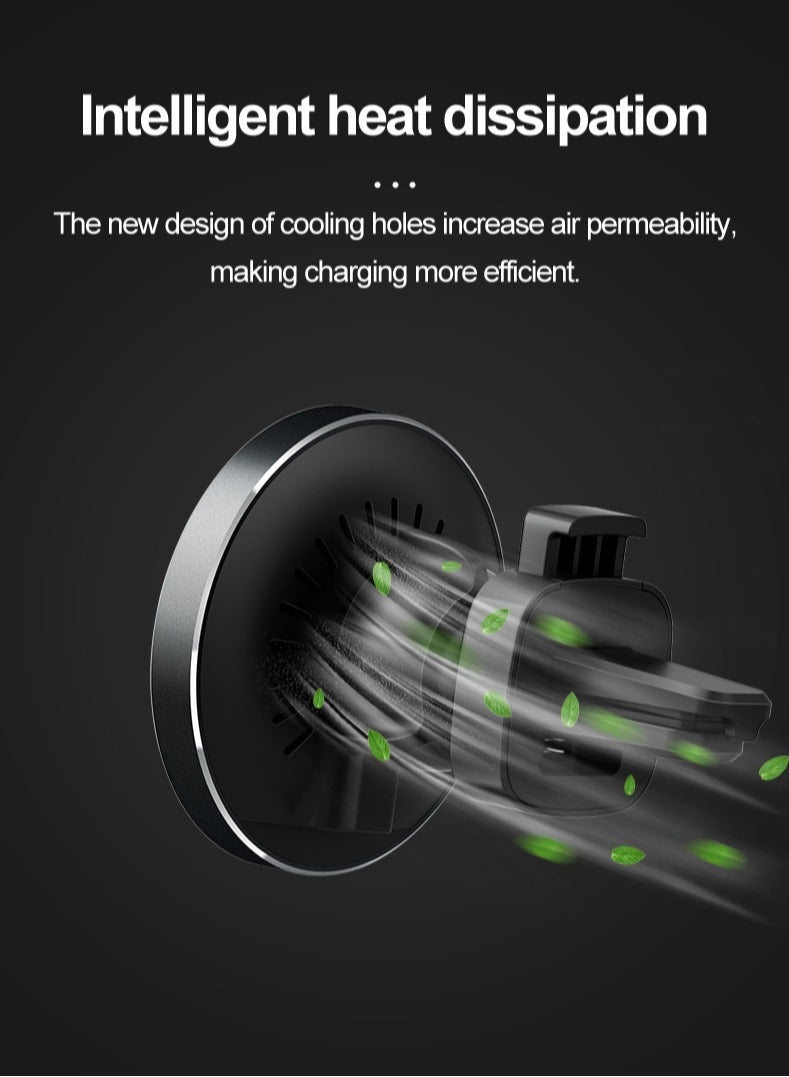 Magnetic Wireless Car Charger, Wireless Car Charger for iPhone, 15W Magnetic Pad Air Vent Holder