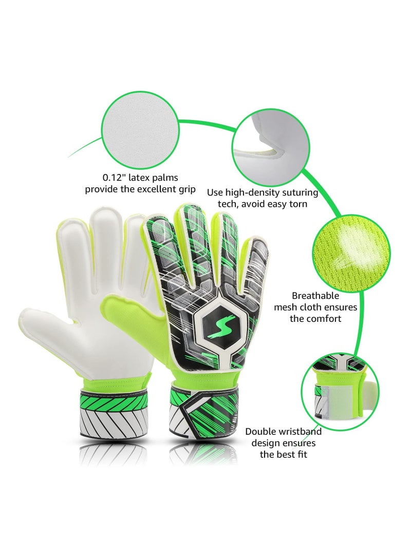 Kids Football Gloves for Training, Youth Soccer Goalkeeper Gear with Strong Grip Palms, Ideal for Boys and Children in Green