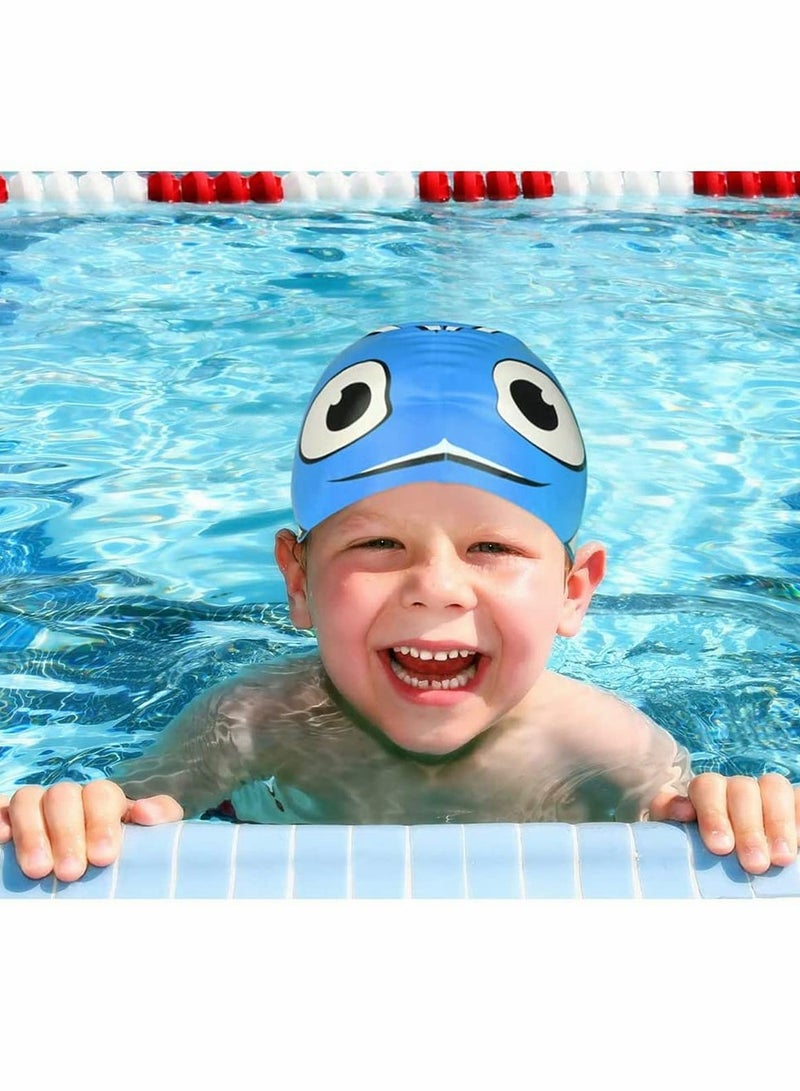 Kids Swim Cap, Fun Silicone High Elastic Swim Caps, Boys and Girls Waterproof Children Diving Cartoon Animals Cap for Long Short Hair