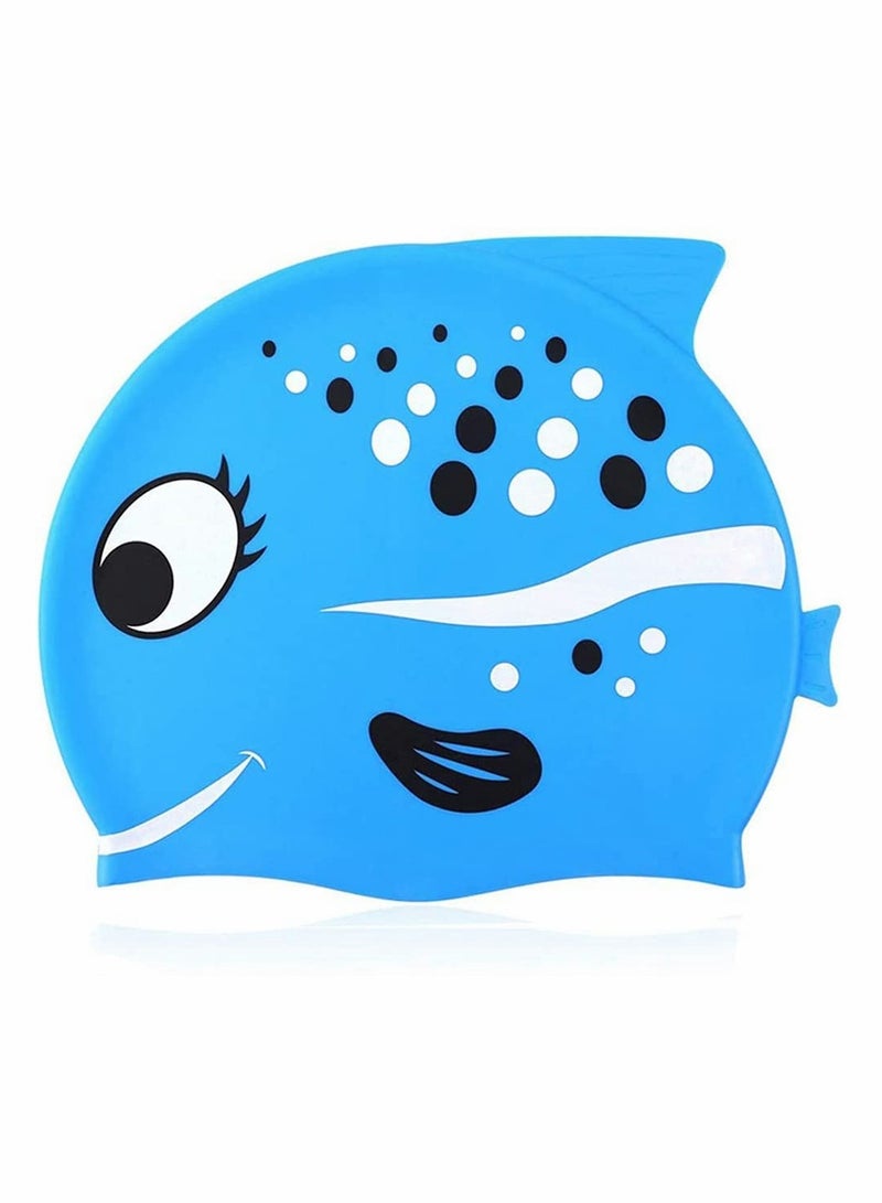 Kids Swim Cap, Fun Silicone High Elastic Swim Caps, Boys and Girls Waterproof Children Diving Cartoon Animals Cap for Long Short Hair