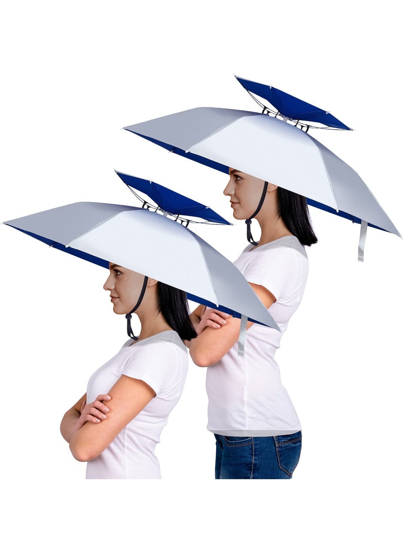 2 Pcs Umbrella Hats, Large Double Layer Umbrella Hat, 37 Inch Foldable Adjustable Umbrella Hat for UV and Rain Protection, Suitable for Fishing/Golfing/Gardening/Camping/Hiking