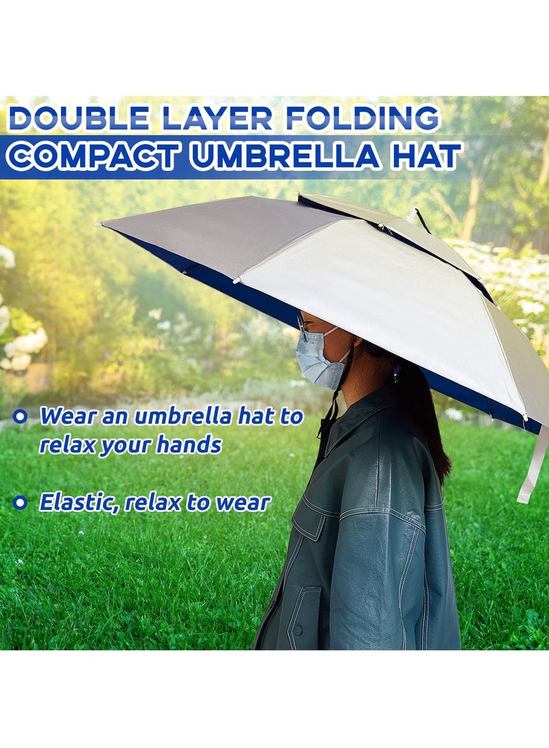 2 Pcs Umbrella Hats, Large Double Layer Umbrella Hat, 37 Inch Foldable Adjustable Umbrella Hat for UV and Rain Protection, Suitable for Fishing/Golfing/Gardening/Camping/Hiking