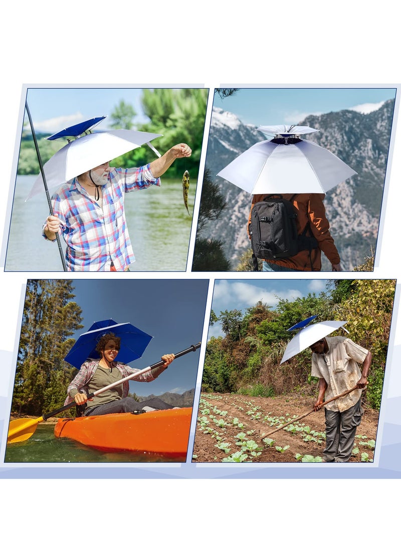 2 Pcs Umbrella Hats, Large Double Layer Umbrella Hat, 37 Inch Foldable Adjustable Umbrella Hat for UV and Rain Protection, Suitable for Fishing/Golfing/Gardening/Camping/Hiking