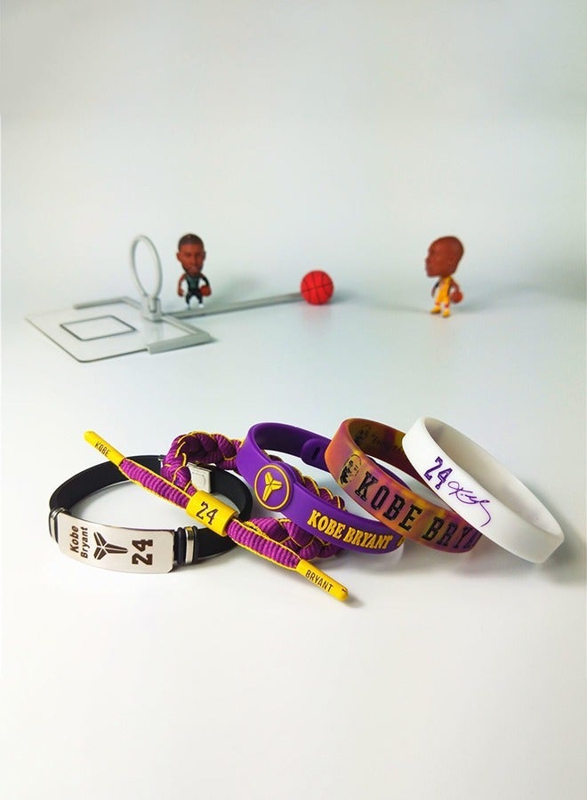 Basketball Kobe Wristbands Black Mamba Kobe Basketball Bracelet Signature Sport Silicone Adjustable Bracelet Memory Gift 5 Pcs