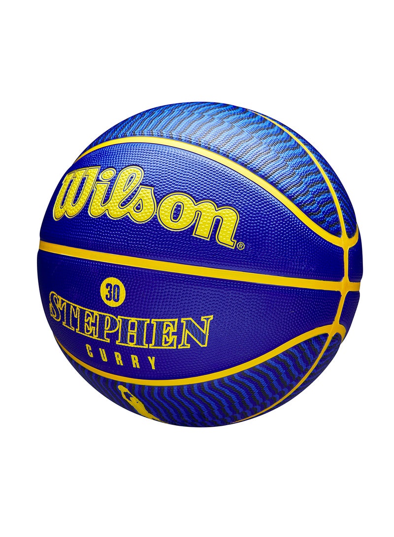 NBA Player Icon Outdoor Basketball - Curry - Size 7 for +12 years old and Adults - Blue/Yellow