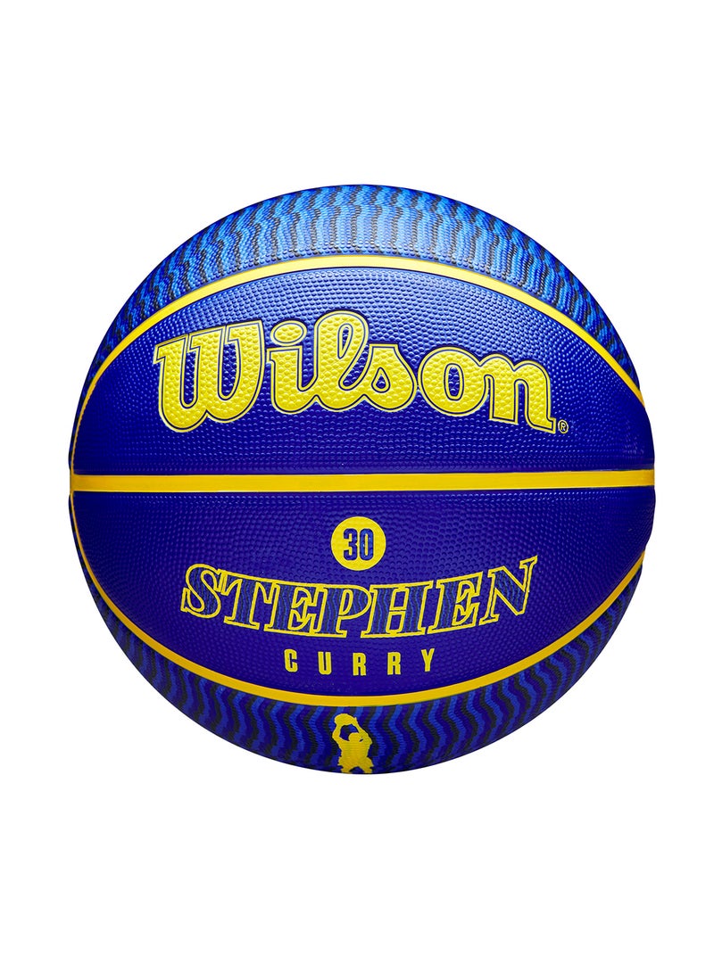 NBA Player Icon Outdoor Basketball - Curry - Size 7 for +12 years old and Adults - Blue/Yellow
