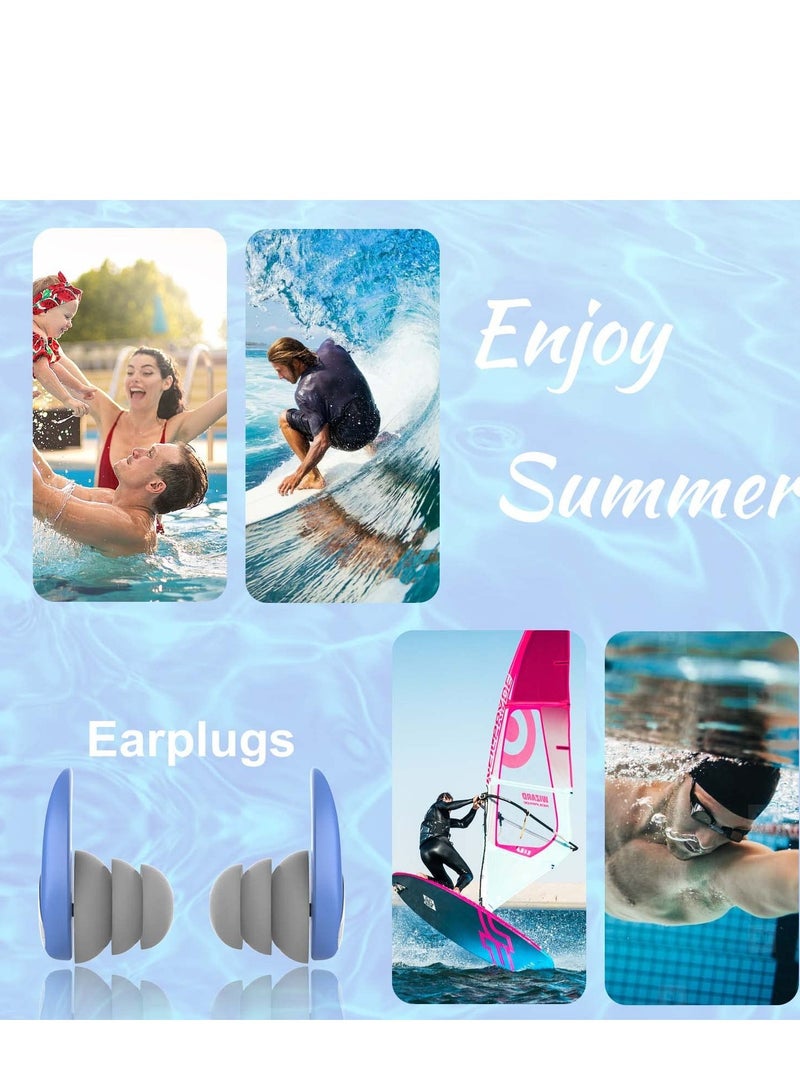 Swimming Ear Plugs Waterproof Earplugs - 3 Pairs Silicone Reusable Swim Ear Plugs for Adult Kids, Water Sports Earplugs for Showering, Bathing, Surfing - Keep Ear Water Out.