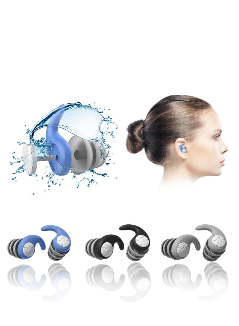 Swimming Ear Plugs Waterproof Earplugs - 3 Pairs Silicone Reusable Swim Ear Plugs for Adult Kids, Water Sports Earplugs for Showering, Bathing, Surfing - Keep Ear Water Out.