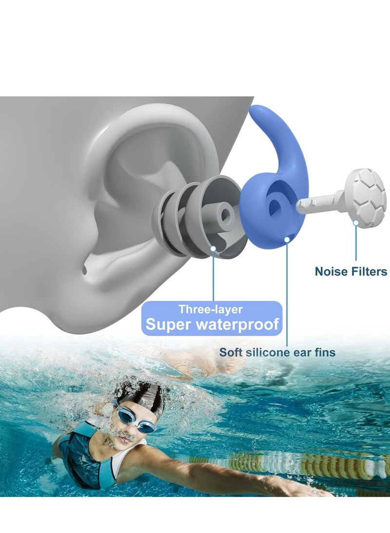 Swimming Ear Plugs Waterproof Earplugs - 3 Pairs Silicone Reusable Swim Ear Plugs for Adult Kids, Water Sports Earplugs for Showering, Bathing, Surfing - Keep Ear Water Out.