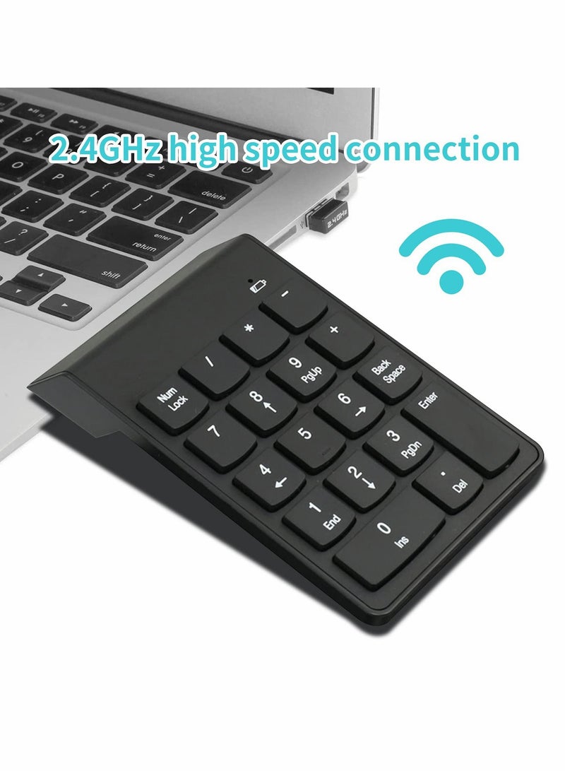 Wireless Silent Number Pad Portable Numeric Keypad Keyboard with Mini USB Receiver for Laptop Notebook, Desktop PC Computer, Compatible with Windows, 10 Million Keystrokes Life，10M Use Distance