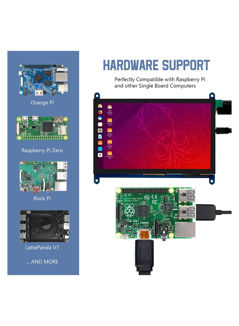 7 Inch HDMI Touch Screen Monitor Portable 1024x600 IPS Display for Raspberry Pi Windows 10 Compatible