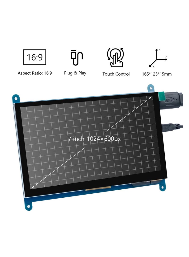 7 Inch HDMI Touch Screen Monitor Portable 1024x600 IPS Display for Raspberry Pi Windows 10 Compatible