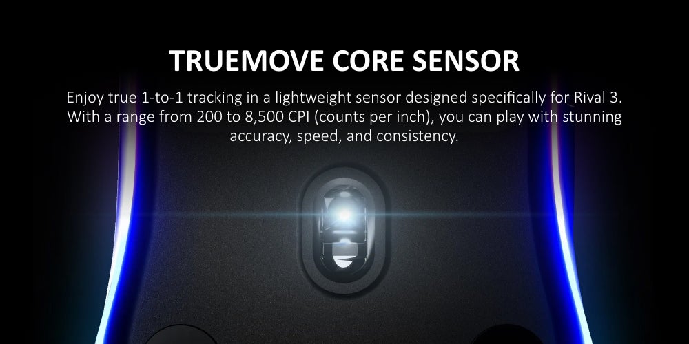 Rival 3 Gaming Mouse, 8,500 CPI TrueMove Core Optical Sensor, 6 Programmable Buttons, Split Trigger Buttons, Brilliant Prism RGB Lighting | 62513