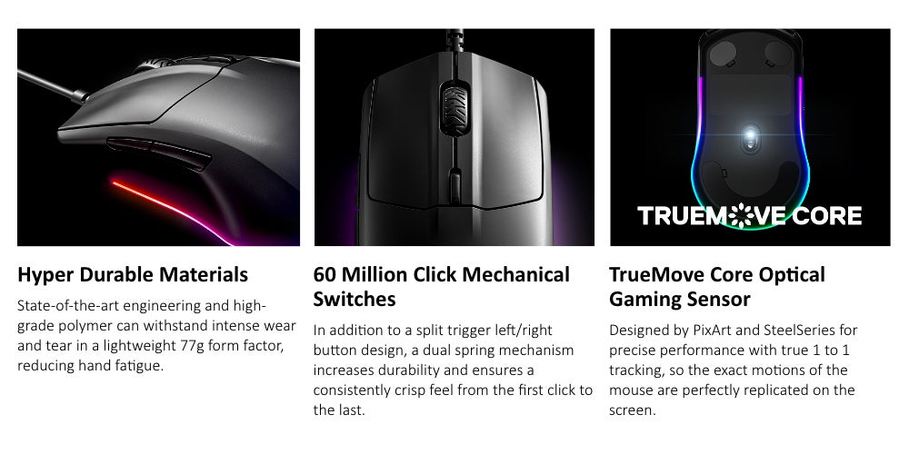 Rival 3 Gaming Mouse, 8,500 CPI TrueMove Core Optical Sensor, 6 Programmable Buttons, Split Trigger Buttons, Brilliant Prism RGB Lighting | 62513