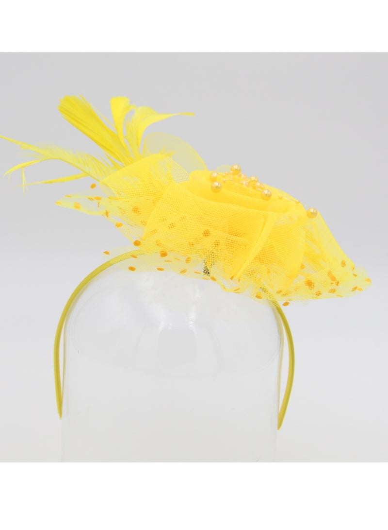 Ddaniela Monalisa Fascinator Hats for Women Tea Party Headband,  Hat Flower Mesh Ribbons Feathers on a Headband and a Clip Tea Party Headwear for Girls and Women Yellow