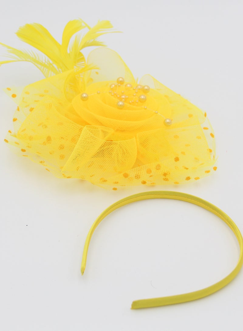 Ddaniela Monalisa Fascinator Hats for Women Tea Party Headband,  Hat Flower Mesh Ribbons Feathers on a Headband and a Clip Tea Party Headwear for Girls and Women Yellow