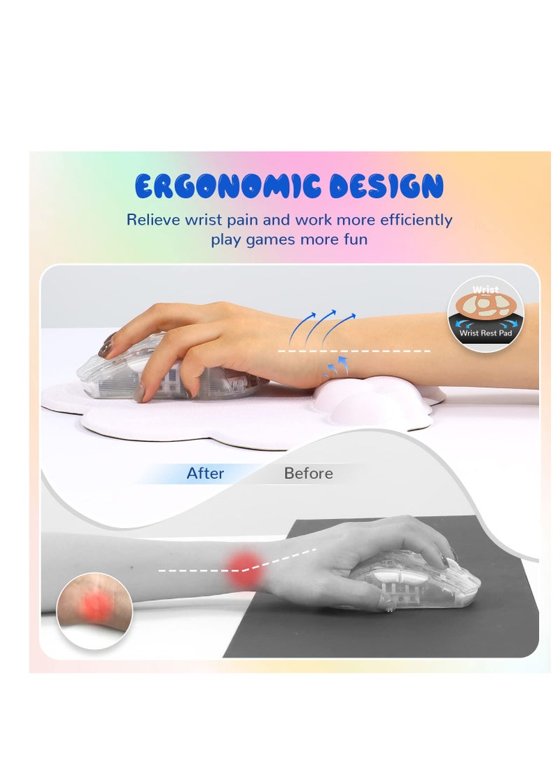 Cloud Mouse Pad Wrist Support Keyboard Wrist Rest Set with Ergonomic Memory Foam,Non-Slip Base,Cloud Coasters for Home,Office,Laptop,Desktop Computer,Easy Typing Pain Relief- White