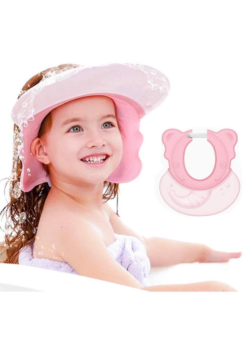 Baby Shower Cap, Baby Bath Visor Adjustable Hair Washing Aids for Kids Adult Shampoo Shield Pink for Girls Toddler Shower Hat Silicone Large Waterproof