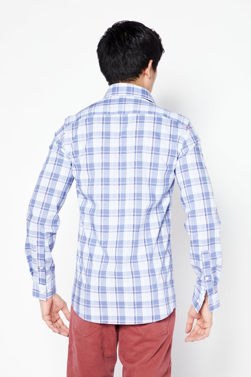 Men Regular Fit Long Sleeve Checkered Dress Shirt, Blue Combo