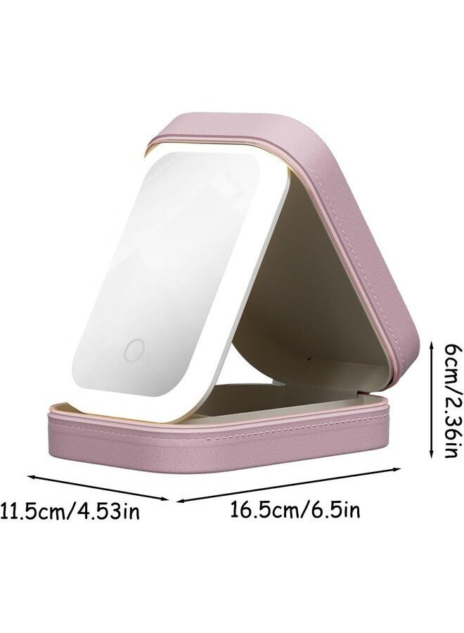 Portable Lighted Makeup Case with Mirror, LED Cosmetic Holder, Makeup Organizer, Cosmetic Storage Box, Dustproof, with Handle, Pink