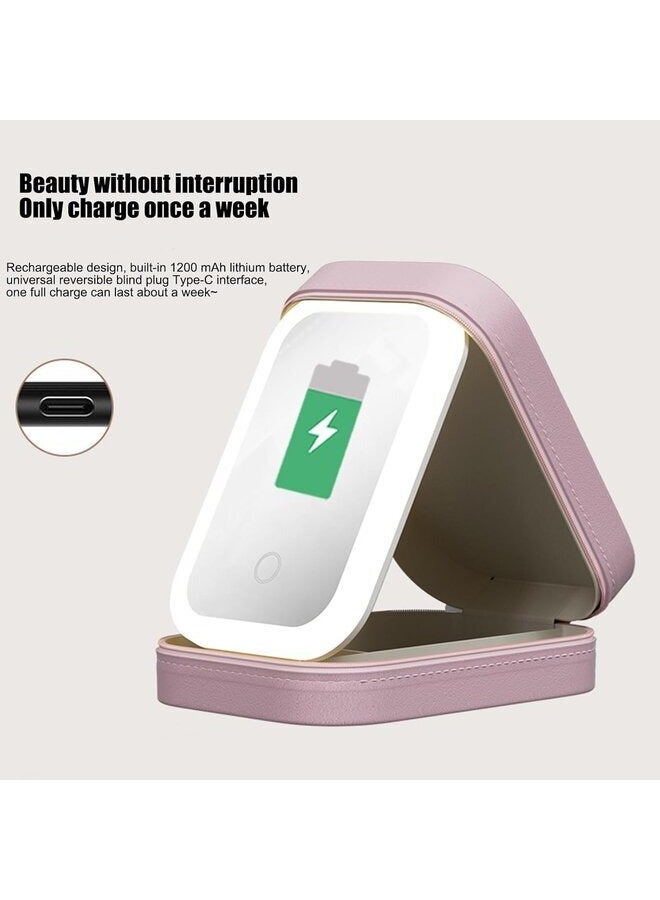 Portable Lighted Makeup Case with Mirror, LED Cosmetic Holder, Makeup Organizer, Cosmetic Storage Box, Dustproof, with Handle, Pink